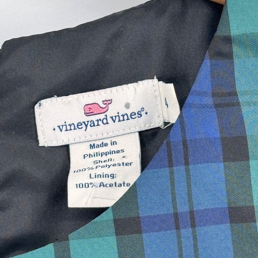 Vineyard Vines girls Sleeveless satin Plaid Dress Green Blue Size 14 holiday new - Picture 2 of 13